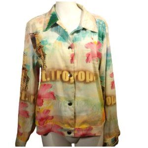 Impulse California Womens Jacket Large Light St Tropez France Vacation Hibiscus